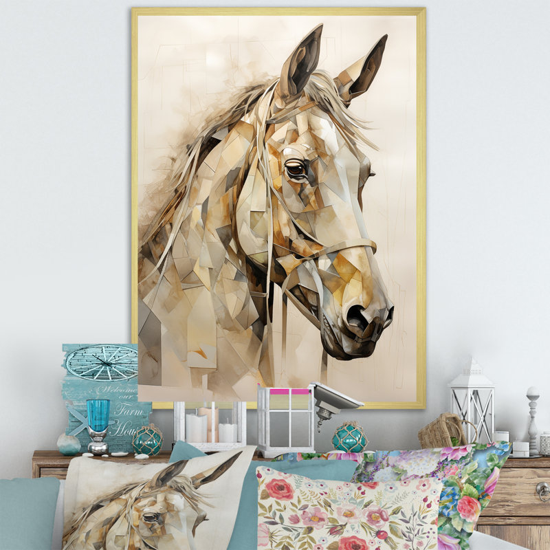 Cheval majestueux sur toile, H 44 po x l 34 po x P 1,5 po, Cadre doré simple
