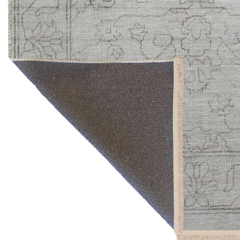 Gray Themed Traditional Motif Ethnic Floral Patterned Fringed Vintage Decorative Carpet, Rectangle 4' x 6'7"
