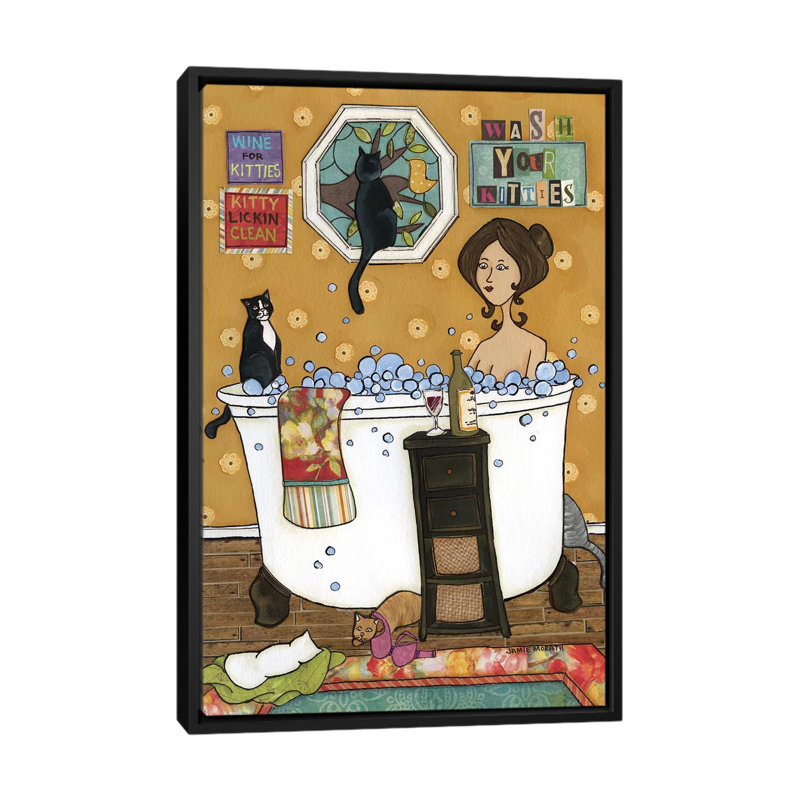 « Wash your kitties » par Jamie Morath-impression, H 48 po x l 32 po x P 1,5 po, Pas de tapis, Toile avec cadre noir