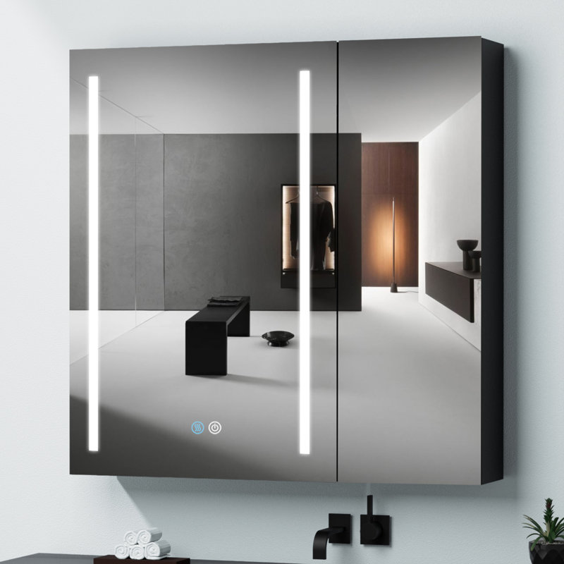 Armoire à pharmacie à double porte à fixation en surface 30X30 pouces à DEL, armoires à pharmacie pour salle de bain avec miroir de désembuage