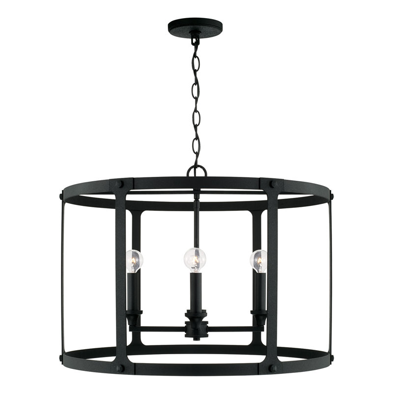 Grand luminaire suspendu 4 lumières l 25 po x H 18 po en fer noir
