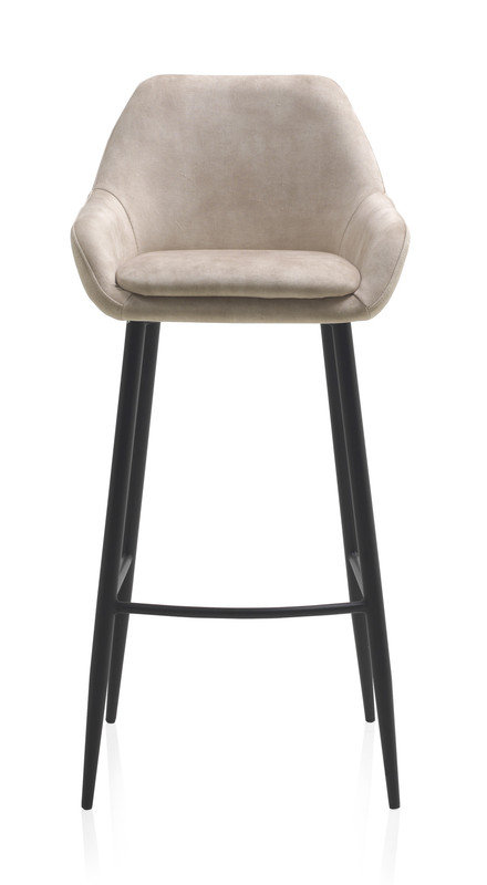 Upholstered Counter Stool with Metal Frame, Beige