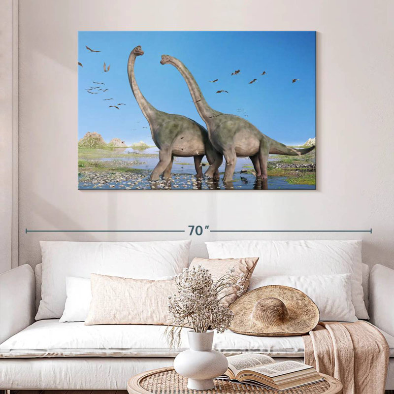 Ashelle Brachiosaurus And Pterosaurs, 32" H x 48" W