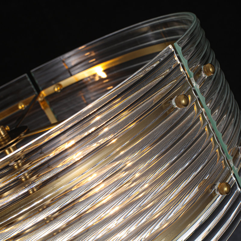 Suspension moderne à 4 lumières en verre côtelé, de forme cylindrique.