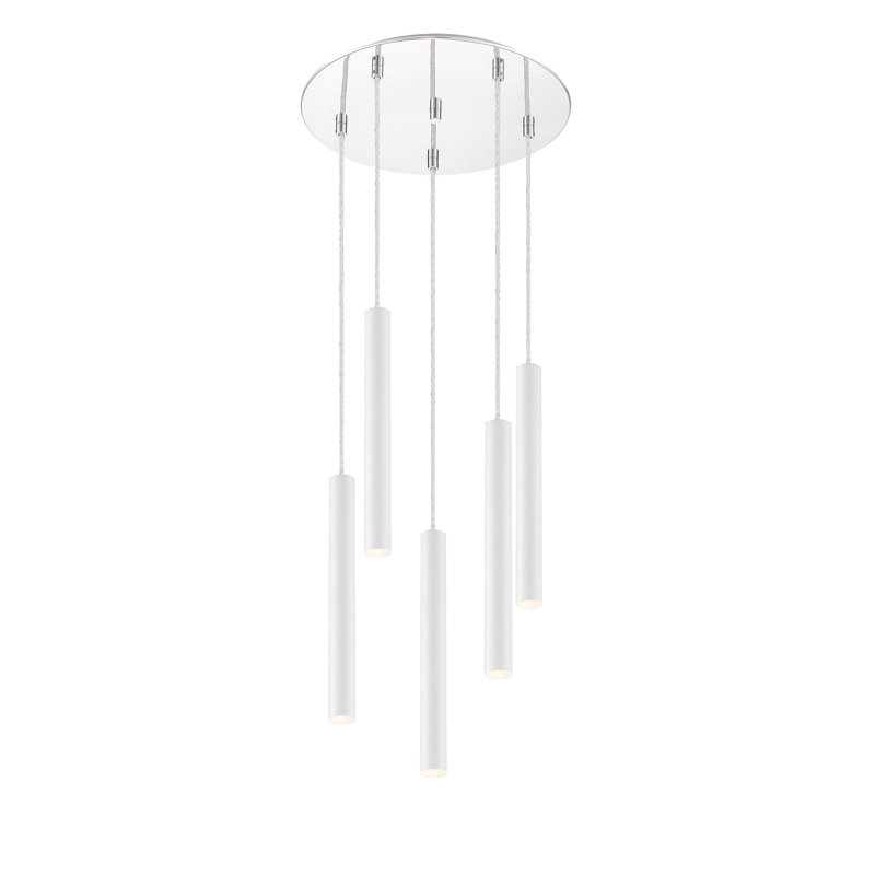 Luminaire suspendu géométrique à DEL 5 lumières Bowning, Blanc mat