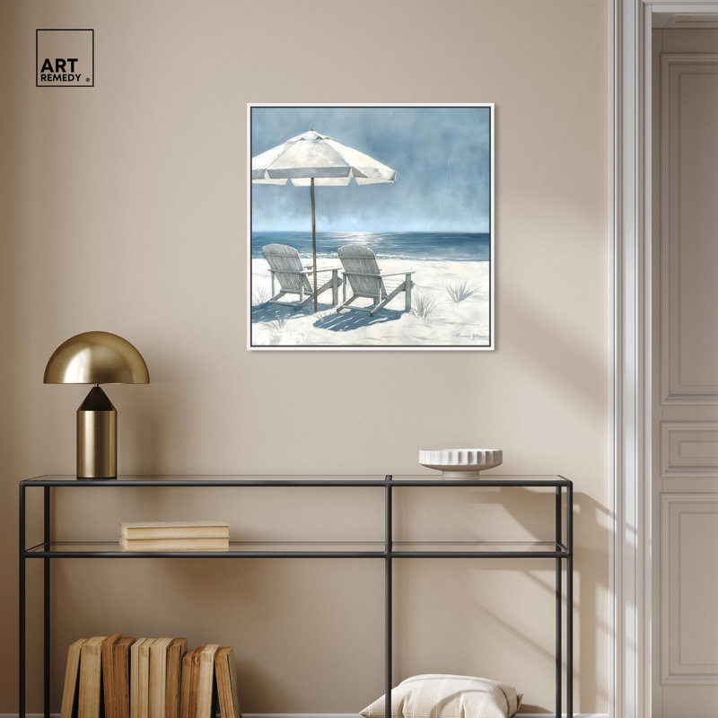 Art de plage moderne Waves and Whispers par Art Remedy, Cadre flottant blanc, H 25 po x l 25 po x P 1,8 po