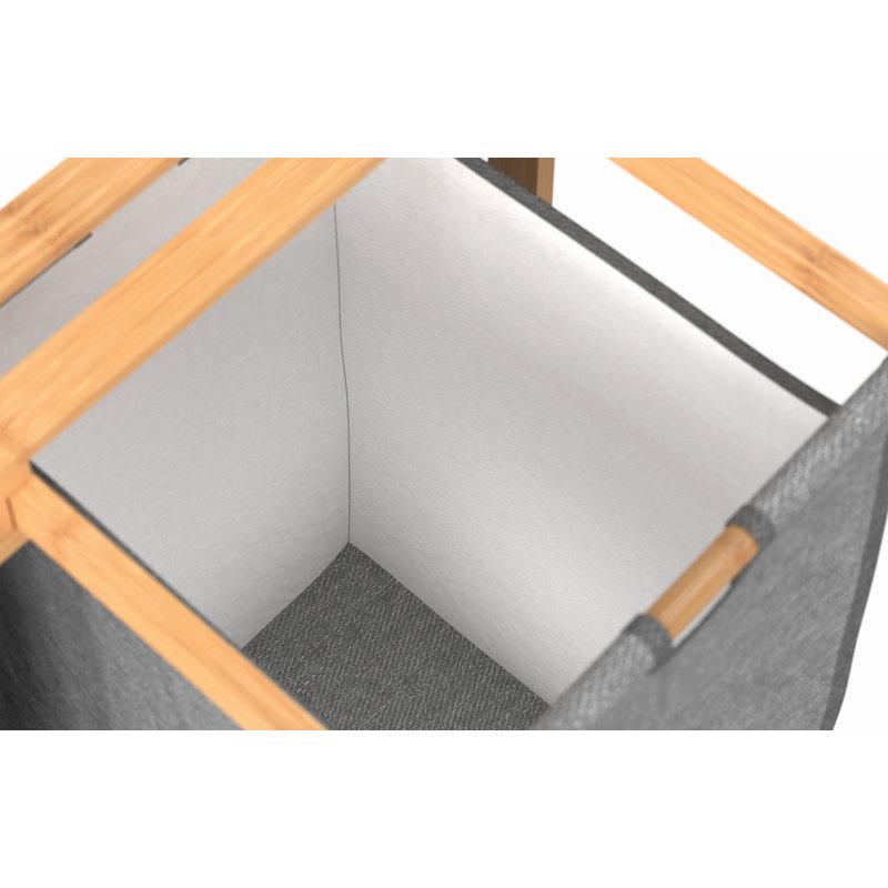 Natural Bamboo Dual Compartment Laundry Sorter with Gray Bags