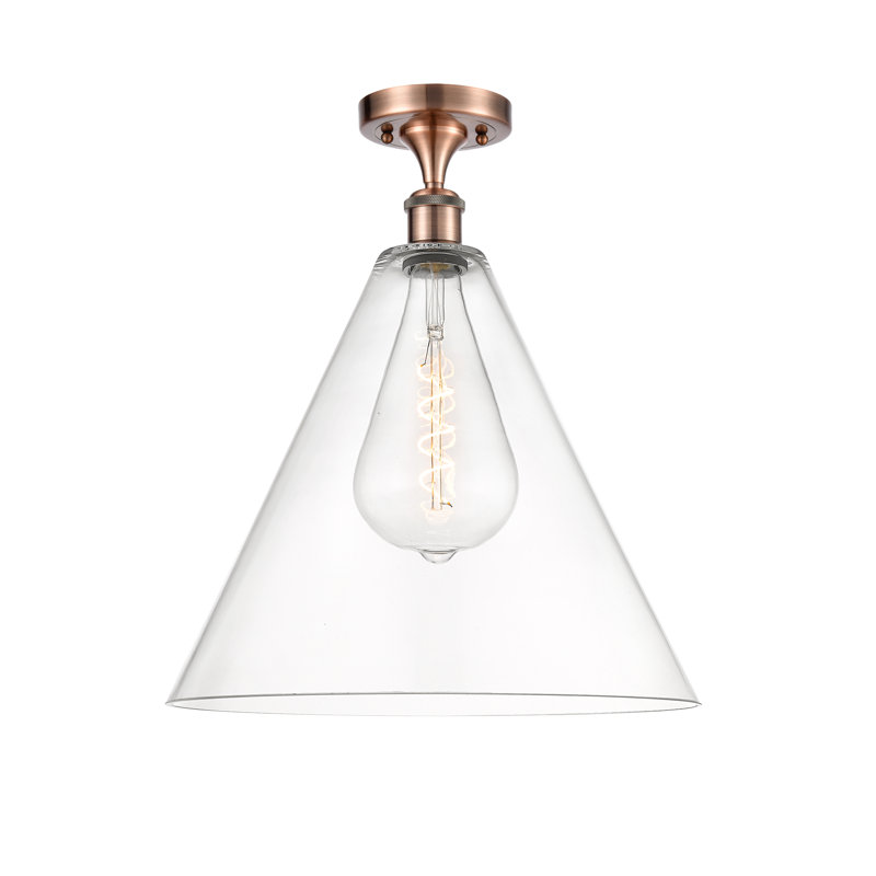 Yonnie Glass Semi Flush Mount, Antique Copper, Clear, 18.75" H x 16" W x 16" D
