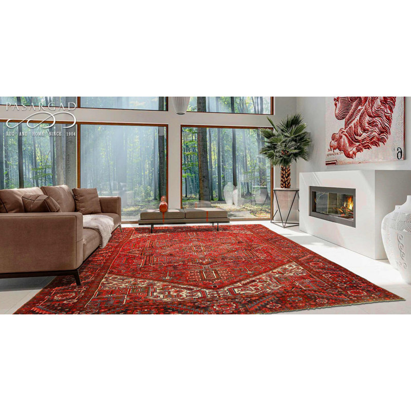 Grand tapis rectangulaire en laine d'agneau de conception unique 12 pi 7 po x 9 pi 6 po rouille