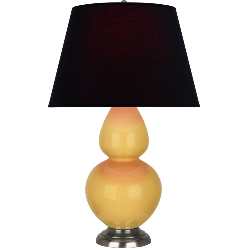 Lampe de table double gourde en céramique, Noir / Rouge, Jaune coucher de soleil glacé / argent antique, Argent argent