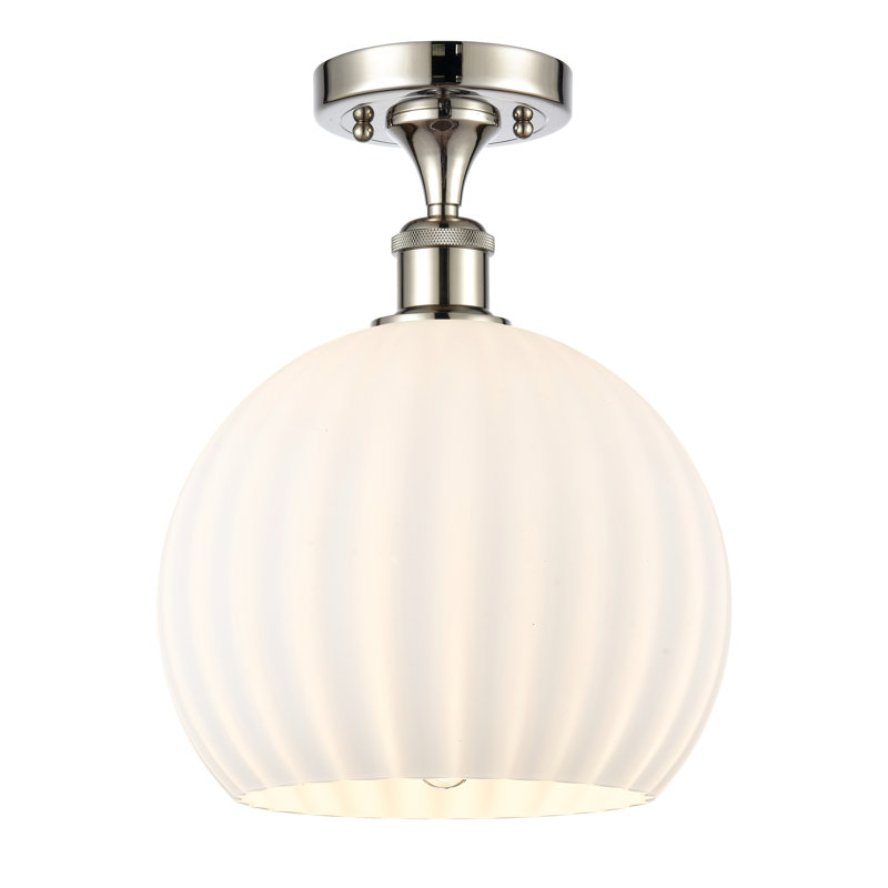 Plafonnier semi-encastré 1 lumière Ballston - Adriao, Nickel poli, H 13 po x l 10 po x P 10 po