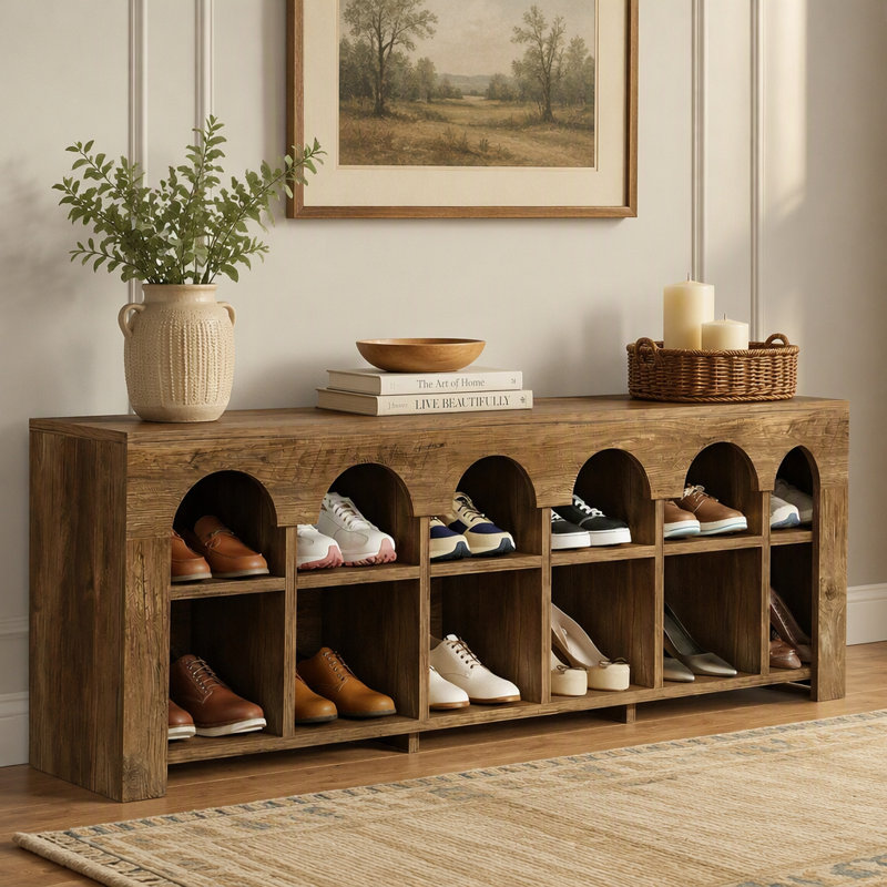 Banc de rangement pour chaussures 63 po, Brun, Brun