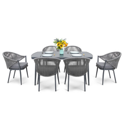 7-Piece Aluminium Garden Dining Set with Pre-Assembled Chairs