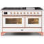ILVE UM15FDNS3BGG Majestic II 60 inch Dual Fuel Range with 9 Burners, Griddle (Natural Gas, Triple Glass Door, Blue Grey, Brass)-1199178756-1199178772