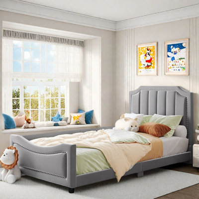 Upholstered Daybed With Classic Stripe Shaped Headboard