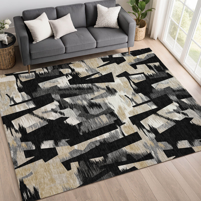 Machine Washable Indoor/Outdoor Chantille ACN2837 Modern Rug, 10' x 14', Black
