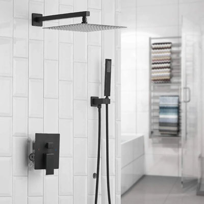 Shower Faucet System Set 12" Rainfall Shower Head with Hand Shower Wall Mounted