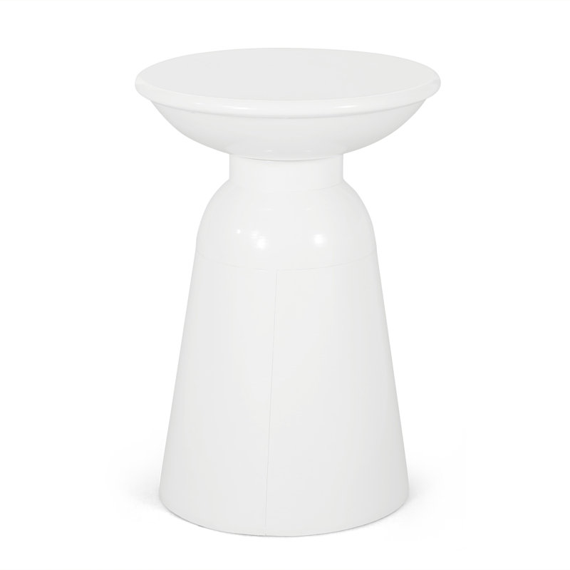 Table de bout d'extérieur Suma, plateau rond de 15 po, base piédestal, fer blanc, Blanc