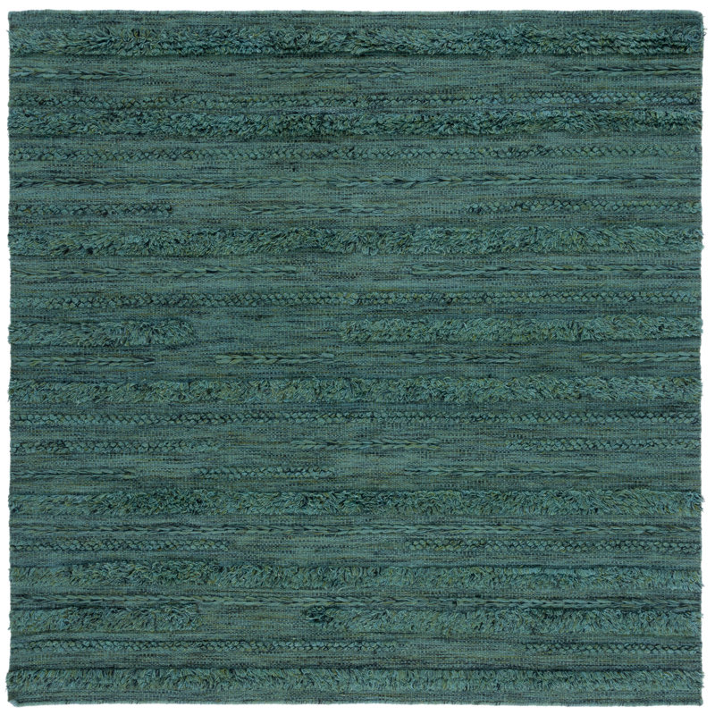 Handmade Dark Green and Black Wool Cotton Square Rug