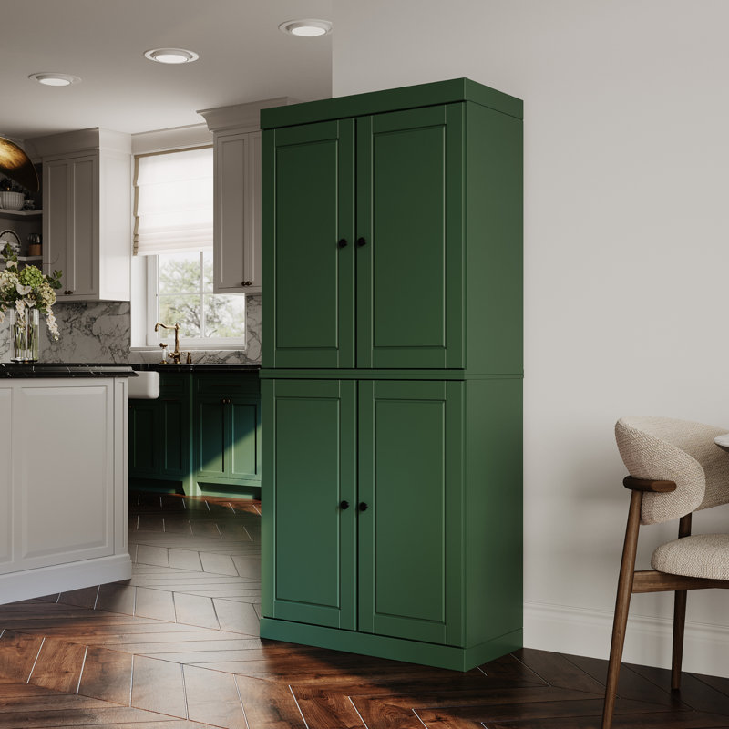 Armoire de cuisine haute 100% en bois massif avec portes et 2 tiroirs Bryani, tablettes réglables, armoire de rangement modulaire, l 32 po x H 71,5 po