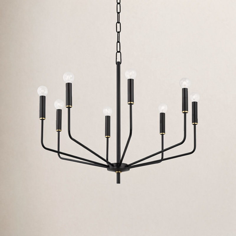 8-Light Chandelier, Laiton vieilli / noir doux