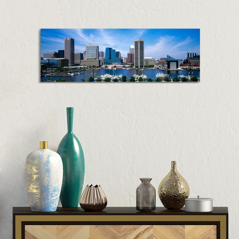 Inner Harbor, Baltimore, Maryland, USA 1 Piece Wrapped Canvas Panoramic Wall Art, 30.48 cm H x 91.44 cm W x 3.175 cm D