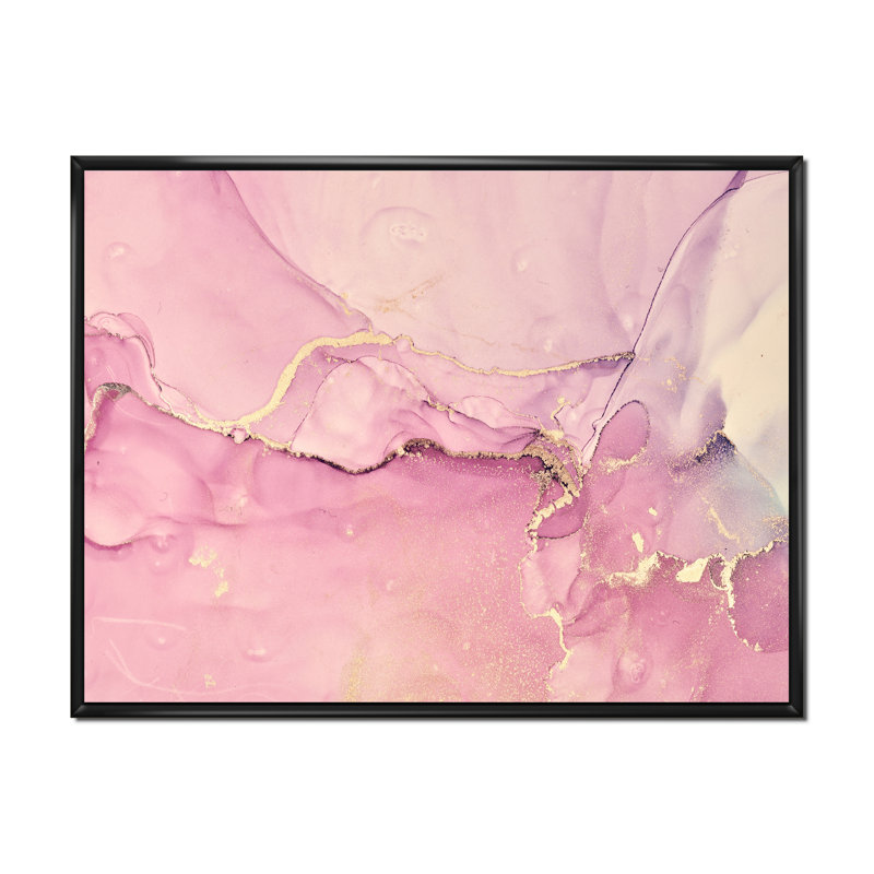 «Pink Marble Waves II», peinture sur toile, H 30 po x l 40 po x P 1,5 po, Cadre flottant noir