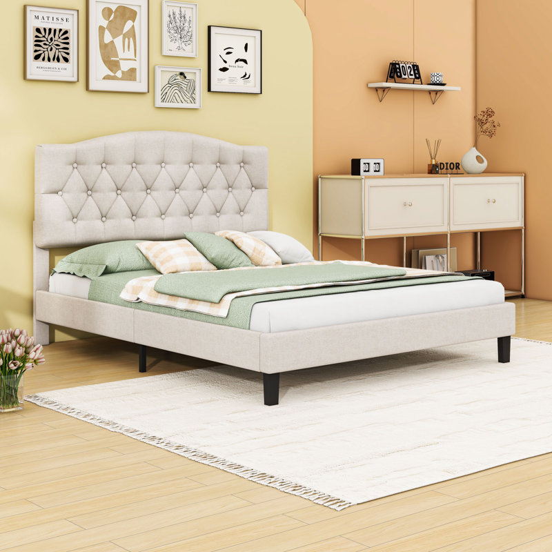 Lit plateforme tapissier luxueux avec tête de lit, Grand lit