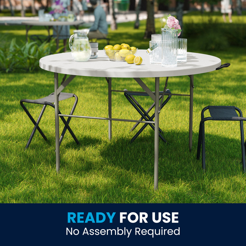 Gray Metal Frame Round White Plastic Folding Table