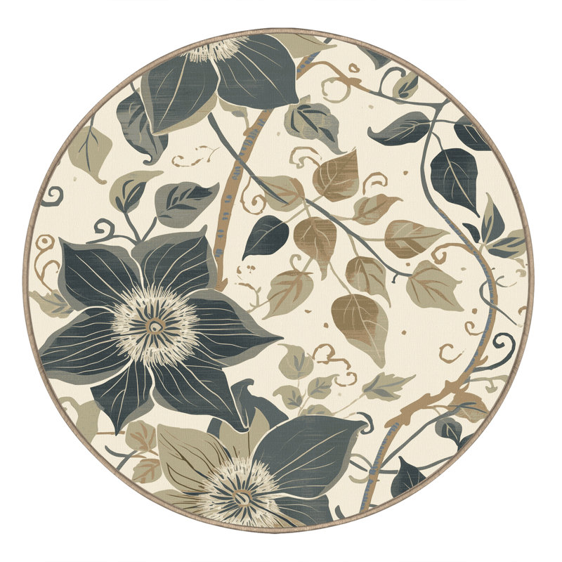 Tapis floral moelleux et doux à motif de clématites Calvin, 8' Round