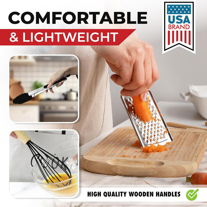Kaluns 50-Piece Silicone Kitchen Utensils Set with Wooden Handles, Heat Resistant up to 800°F, Nonstick Cooking Tools Set with Can Opener, Masher & Spatulas