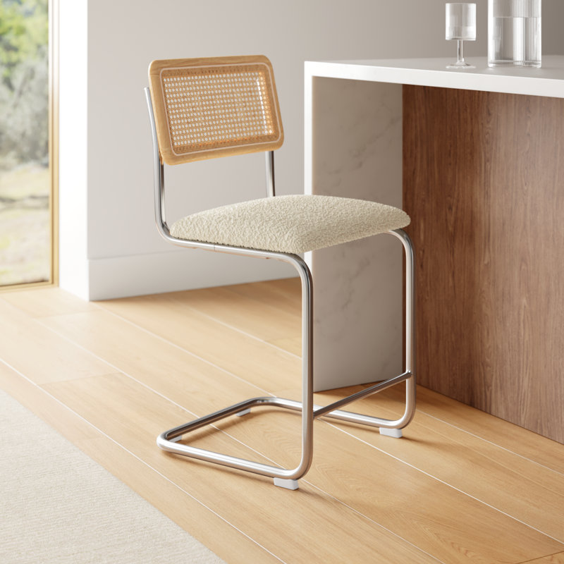Walsh Boucle Bar & Counter Stool, Counter Stool (24” Seat Height), White Boucle/ Chrome Frame