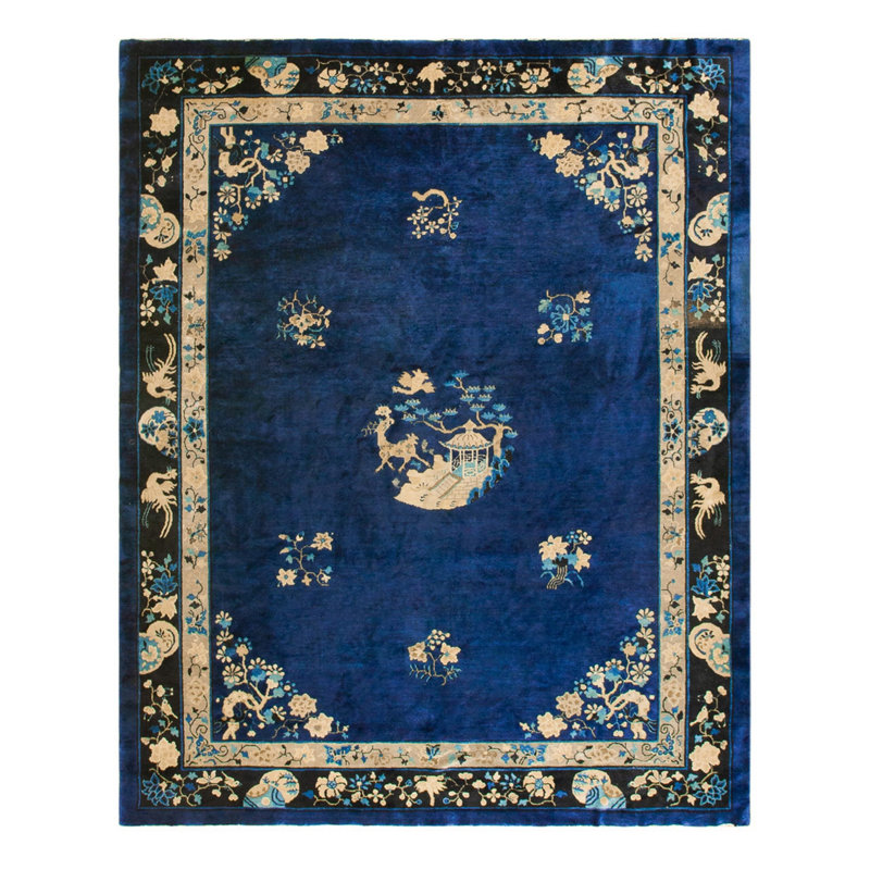 Tapis antique chinois à motif floral chinois des années 1920