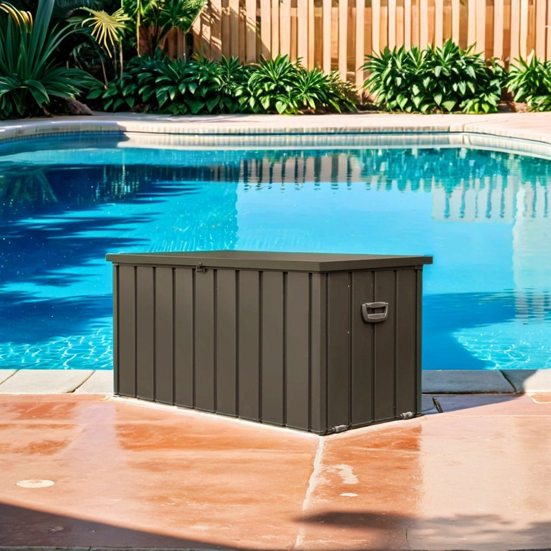 Boîte de rangement pour terrasse en acier imperméable 120 gallons Harmony, Brun