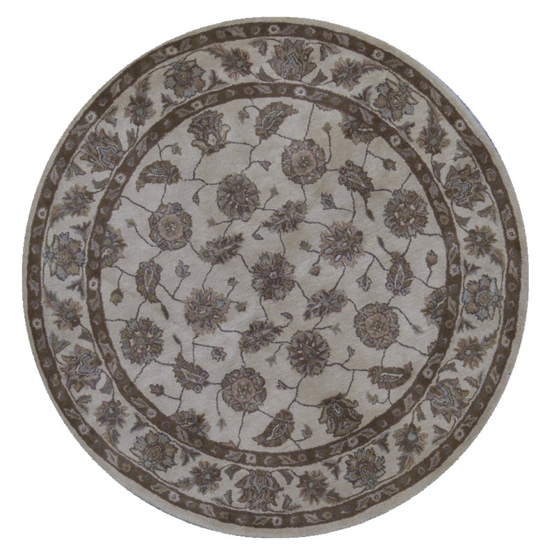 Hand-Knotted High-Quality Beige Round Area Rug