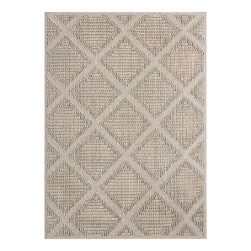 Geometric Machine Made Power Loom Polypropylene Plastic Indoor/Outdoor Area Rug in Khaki, Rectangle 10' x 14'1"