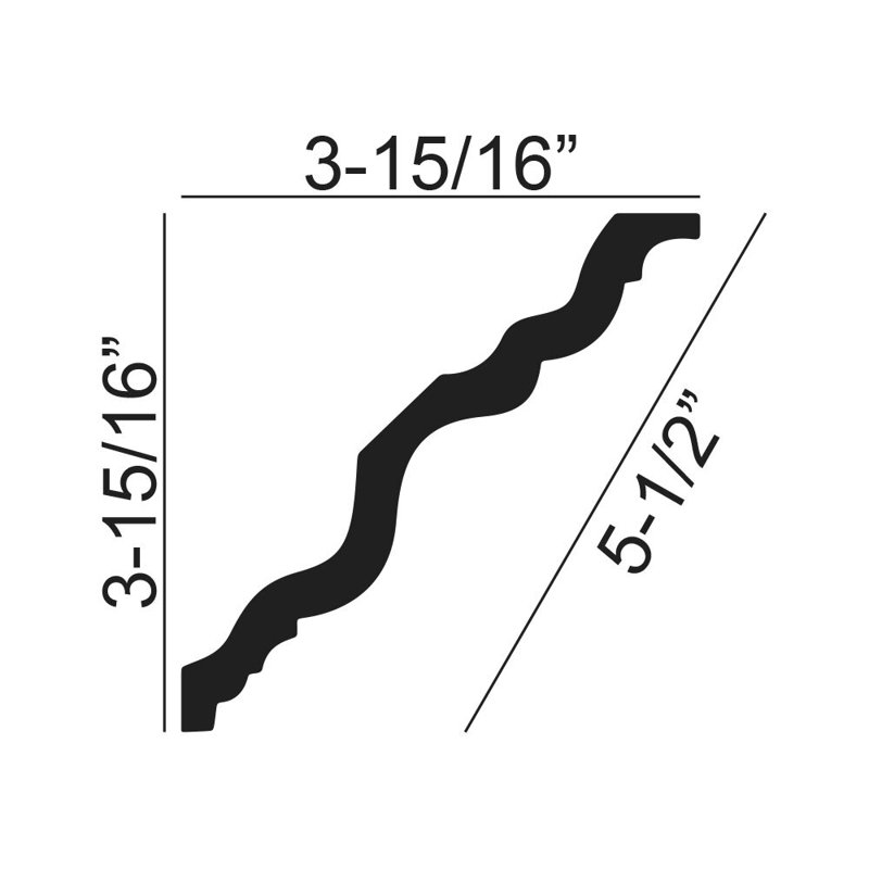 Moulure couronnée en polyuréthane uni 3-15 / 16 po x 3-15 / 16 po x 94-1 / 2 po, paquet de 39 pi