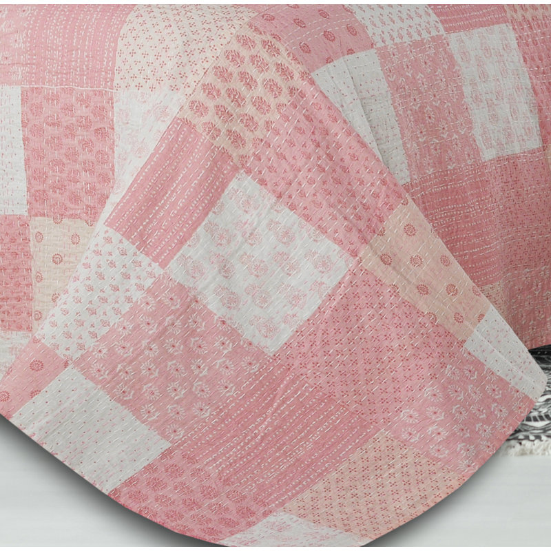 Couvre-lit Kantha, Grand lit, Rose