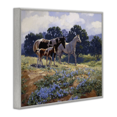 Horse Family in Floral Meadow Framed Giclee Art, design by Claire Goldrick