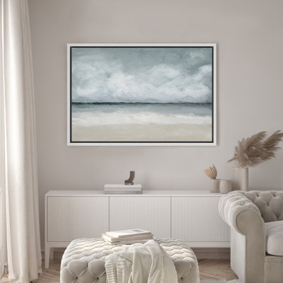 Impression sur toile encadrée Minimal Landscape IDEA4WALL, aquarelle orageuse, océan, mer, plage, horizon, nature sauvage, illustrations, art moderne, paysage rustique, détente / calme pour le salon, la chambre à coucher, le bureau, impression sur toi