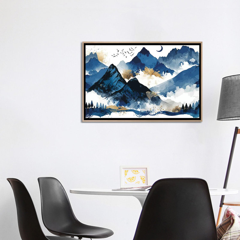 Blue Mountains, No Mat, 26" H x 40" W x 1.5" D, Natural Wood Floater Framed Canvas