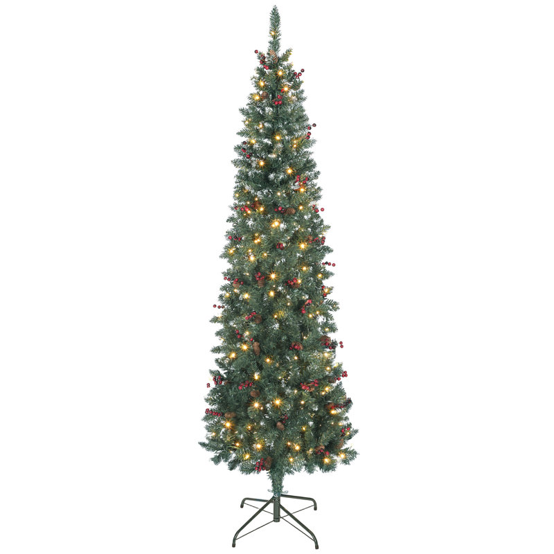 Arbre de Noël 7 pi avec crayons argentés et paillettes argentées, 7'