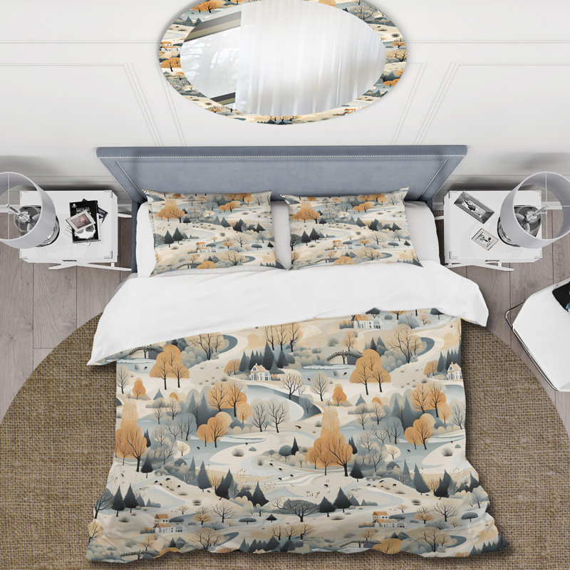Summer Scandinavian Landscape IV Floral Duvet Cover, Queen Duvet Cover + 2 Standard Shams
