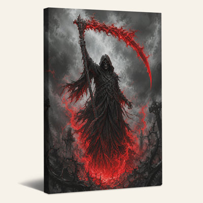«Grim Reaper with Fiery Red Scythe In Stormy», art mural sur toile