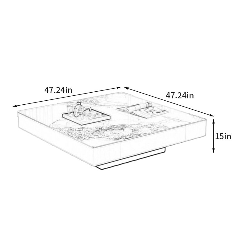 Table basse italienne de luxe moderne, Blanc, Blanc / Gris, 15" H x 47.24" L x 47.24" W