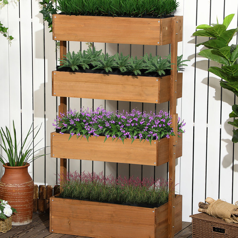 Boîte à fleurs verticale à 4 niveaux en bois pour les légumes d'extérieur