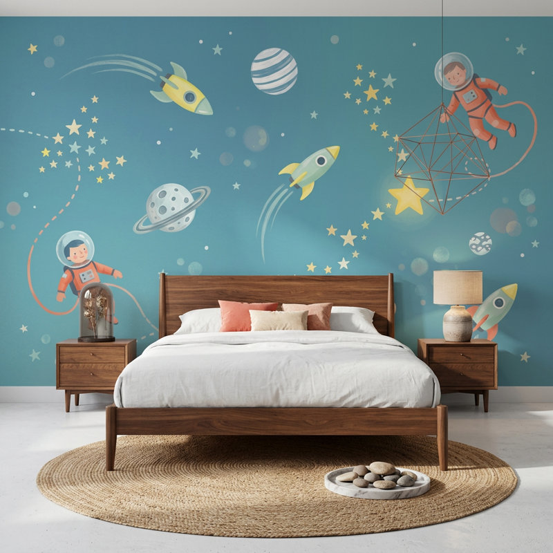 Papier peint espace Astronauts Rockets, Peler et coller, 200 po x 120 po