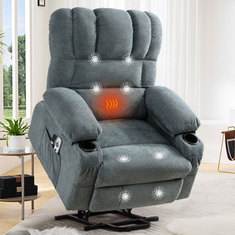 Le fauteuil électrique électrique Power Lift, adapté aux personnes âgées, avec fonctions de chauffage et de vibration, avec USB, peut être utilisé pour s'allonger.  Bleu