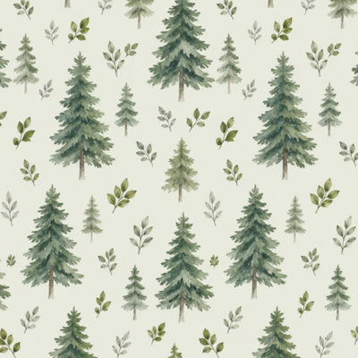 Peel and Stick Wallpaper Pine Trees leaves Christmas Soft Watercolor Woodland Landscape Green Contact Paper Removable Self Adhesive Wall Mural Wall Decor for Bedroom Kitchen Cabinets 17.7in x 118in