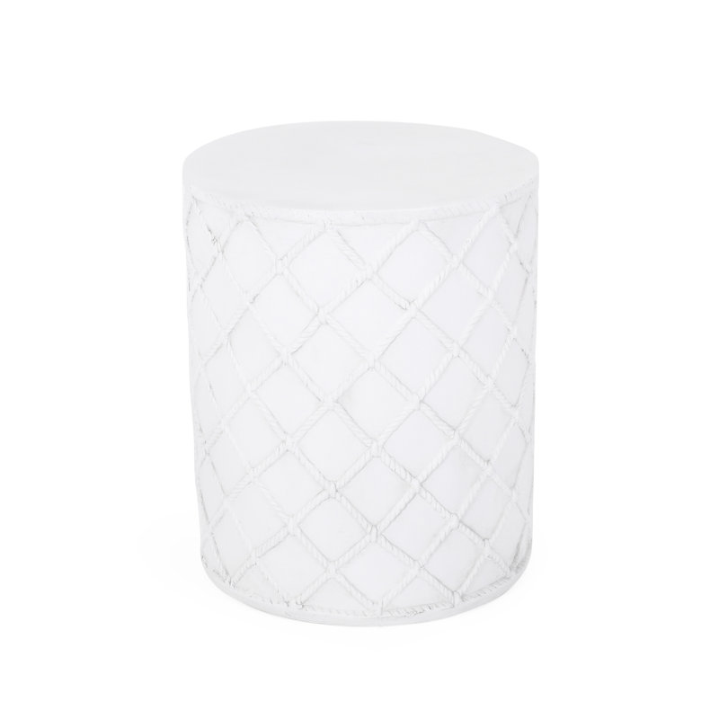 Contemporary Lightweight Concrete End Table - Nautical Rope Ornament 17.98" Tall No Assembly Required Antique White With Diamond Design Height Instant Use